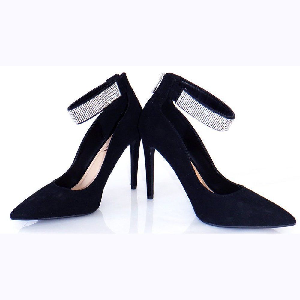 Sexy black velvet & "diamond" ankle straps heels